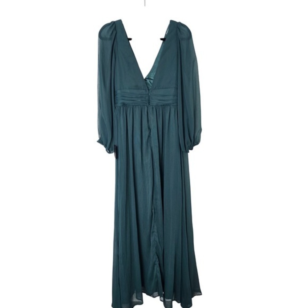 Lulus Maxi Dress Women Medium Green NWT Long Sleeve V-Neck Chiffon Evening Gown - Picture 7 of 8